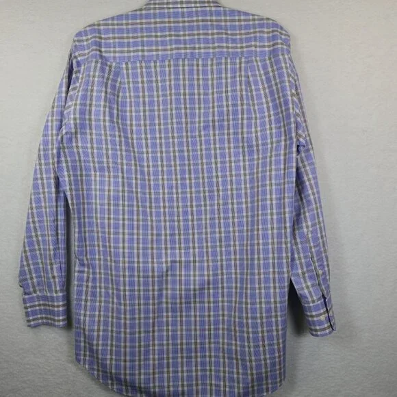 ♥️ 2+, David Donahue Men's 100% Cotton Blue Brown Check Dress Shirt 16 32/33 - Picture 6 of 7